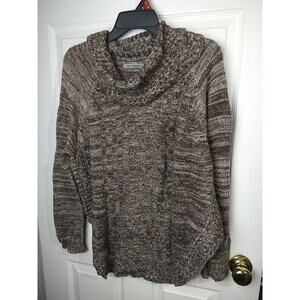 Jason Maxwell Woman M Sweater Brown White Heathered Cable Knit Long Sleeve Curve